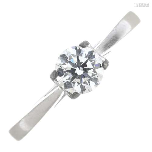 An 18ct gold brilliant-cut diamond single-stone ring.Estimated diamond weight 0.50ct,