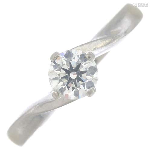A platinum synthetic diamond single-stone ring.Estimated synthetic diamond weight 0.40ct,