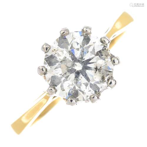 An 18ct gold brilliant-cut diamond single-stone ring.Estimated diamond weight 2cts,