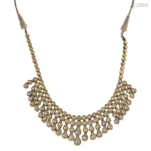 A foil-back diamond and enamel necklace,