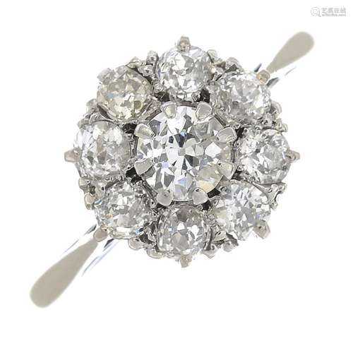 An old-cut diamond cluster ring.Estimated total diamond weight 0.80ct,