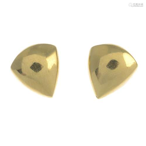 A pair of 18ct gold earrings.Hallmarks for Birmingham, 1998.Length 1cm.