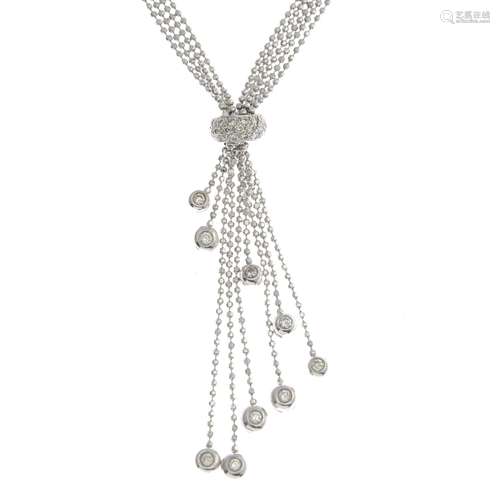 A diamond necklace.Estimated total diamond weight 0.70ct.Stamped 750.Length 42cms.