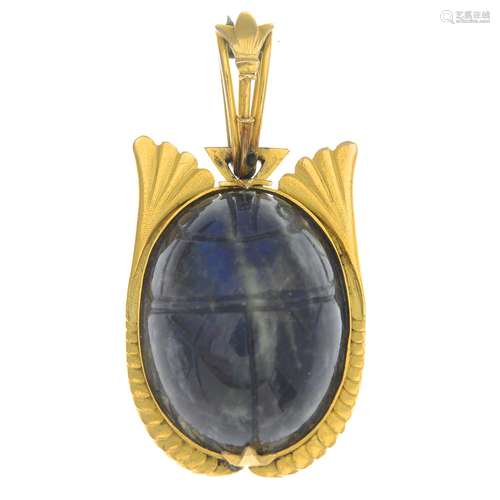 A labradorite scarab pendant.Length 3.6cms.