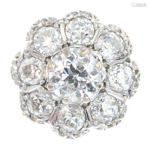 An 18ct gold old-cut diamond cluster ring.