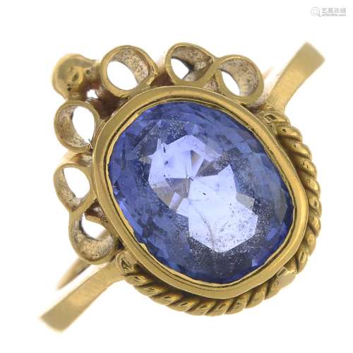 A sapphire dress ring.Sapphire calculated weight 3.92cts,