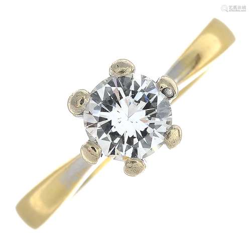 An 18ct gold brilliant-cut diamond single-stone ring.Estimated diamond weight 0.75ct,