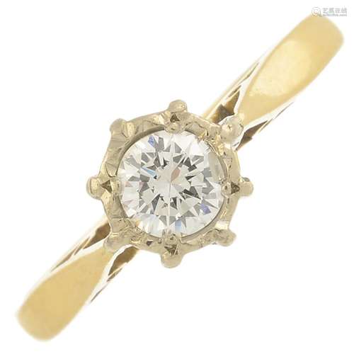 An 18ct gold brilliant-cut diamond single-stone ring.Estimated diamond weight 0.40ct,