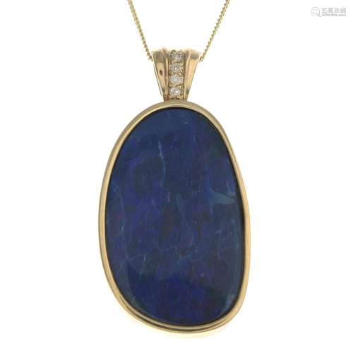 A 9ct gold boulder opal and diamond pendant,