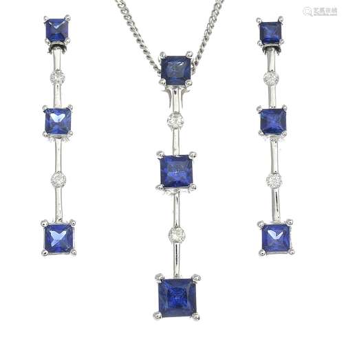 A 9ct gold sapphire and diamond pendant,