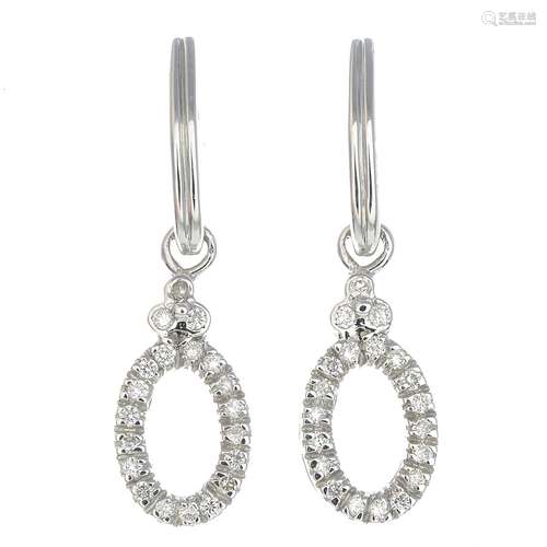 A pair of 18ct gold diamond drop earrings.Total diamond weight 0.31ct.Hallmarks for London,