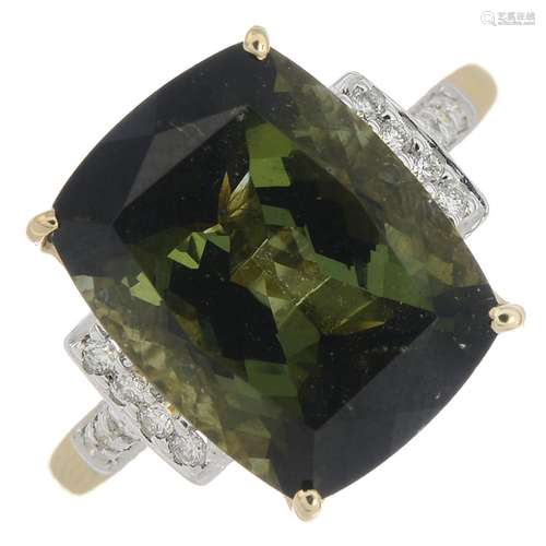 A 14ct gold tourmaline and diamond ring.Tourmaline calculated weight of 7.16cts,