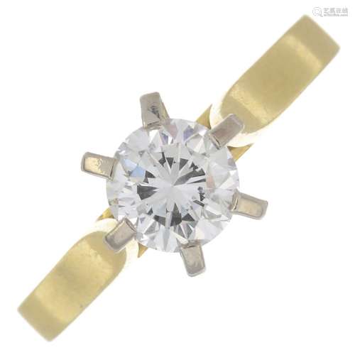 A brilliant-cut diamond single-stone ring.Estimated diamond weight 0.70ct,