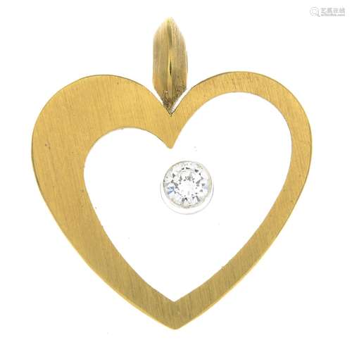 An 18ct gold glazed heart panel pendant, with diamond accent.