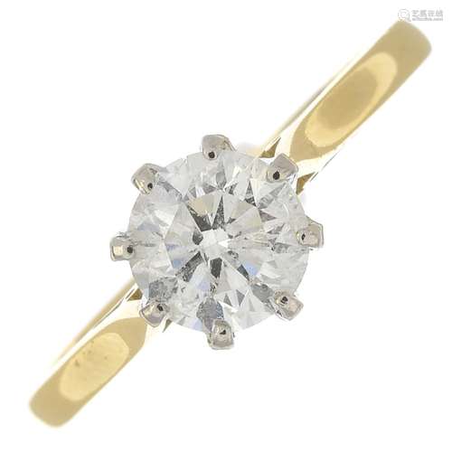 An 18ct gold brilliant-cut diamond single-stone ring.Estimated diamond weight 1ct,