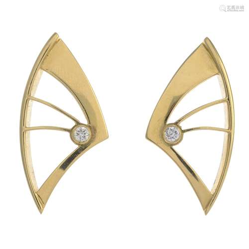 A pair of 18ct gold diamond abstract earrings.Estimated total diamond weight 0.15ct,