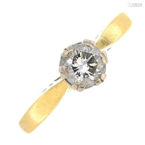 An 18ct gold brilliant-cut diamond single-stone ring.Estimated diamond weight 0.45ct,