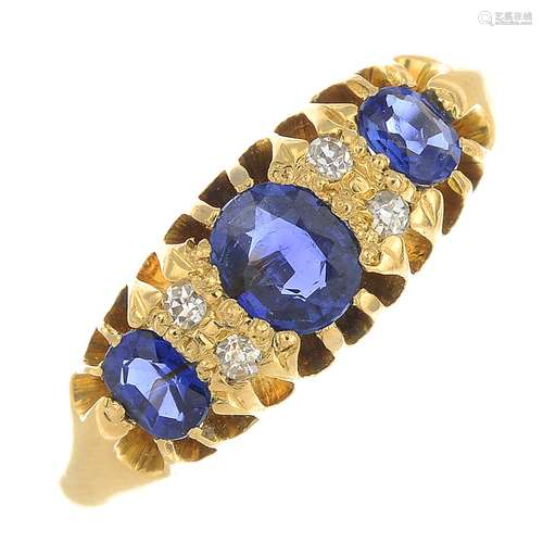 An early 20th century 18ct gold sapphire and diamond ring.Total sapphire weight 0.70ct.Hallmarks