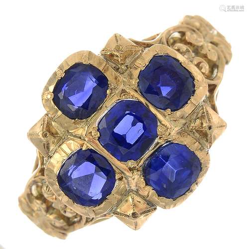 A late 19th century gold sapphire cluster ring.