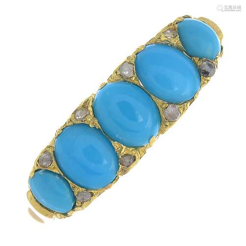 A reconstituted turquoise and diamond ring,