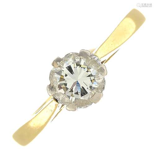 An 18ct gold brilliant-cut diamond single-stone ring.Estimated diamond weight 0.50ct,