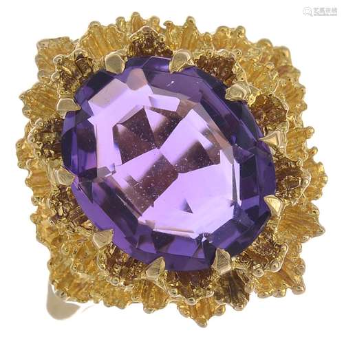 A 9ct gold amethyst ring.Amethyst calculated weight 3.80cts,