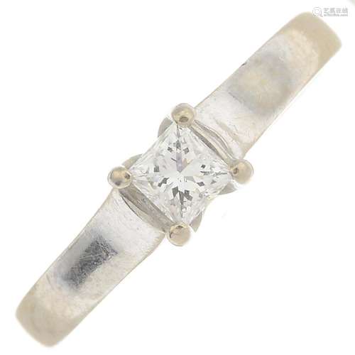 An 18ct gold square-cut diamond single-stone ring.