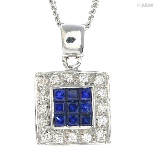 A sapphire and diamond pendant,