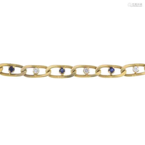 An 18ct gold sapphire and diamond bracelet.Estimated total diamond weight 0.45ct,