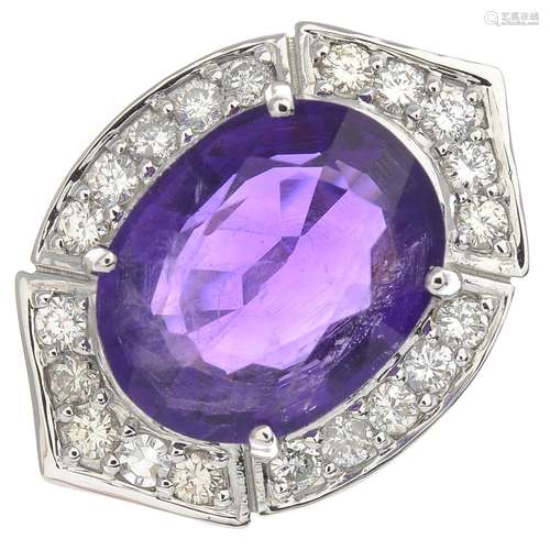 An amethyst and diamond cluster ring.Sapphire calculated weight 4.74cts,