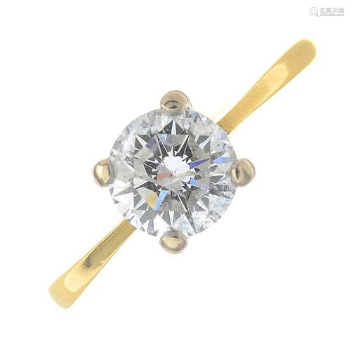 An 18ct gold brilliant-cut diamond single-stone ring.Diamond weight 0.75ct,