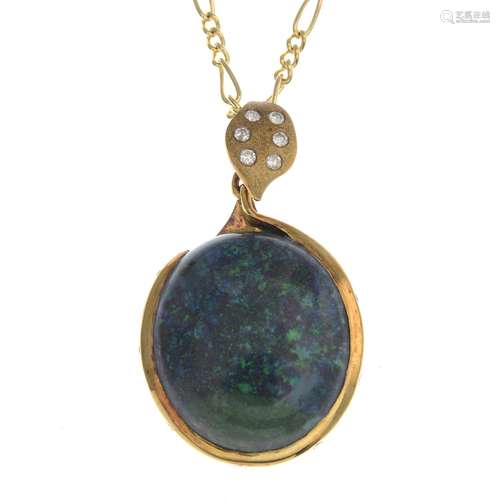 An 18ct gold sugar acid treated opal and diamond pendant,