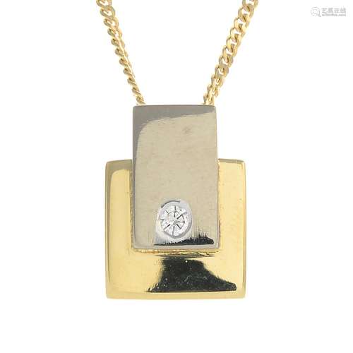 An 18ct gold bi-colour diamond pendant,