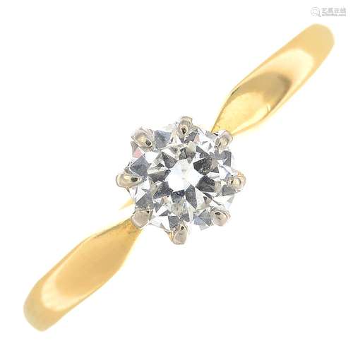 An 18ct gold brilliant-cut diamond single-stone ring.Estimated diamond weight 0.50ct,