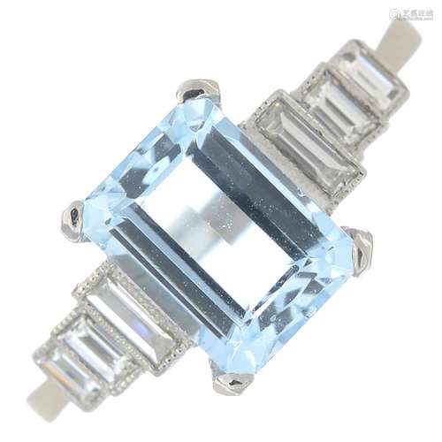 An aquamarine and diamond ring.Aquamarine calculated weight 1.50cts,