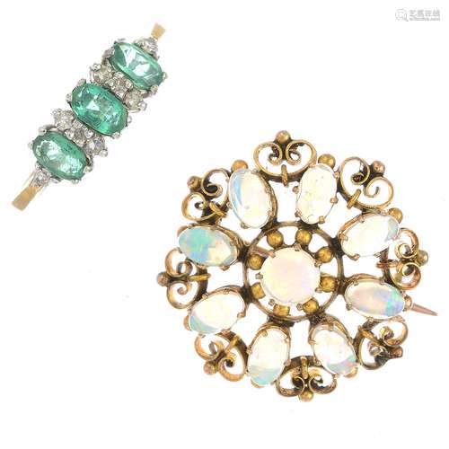 An early 20th century opal brooch,