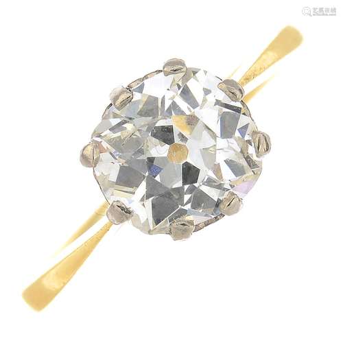 An 18ct gold old-cut diamond single-stone ring.Estimated diamond weight 1.40cts,