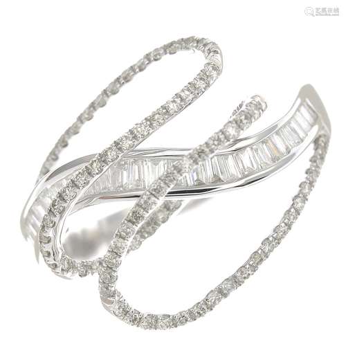 A diamond dress ring.Total diamond weight 0.91ct, stamped to band.Stamped 750.Ring size Q.