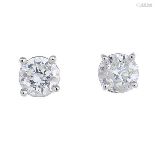 A pair of 18ct gold brilliant-cut diamond stud earrings.