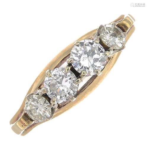 A 9ct gold diamond four-stone ring.