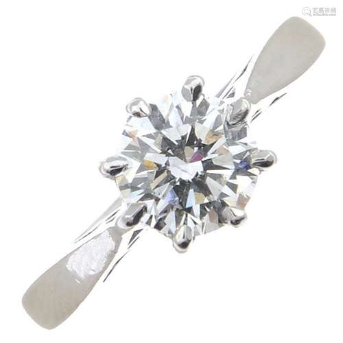 An 18ct gold brilliant-cut diamond single-stone ring.Diamond weight 0.90ct,