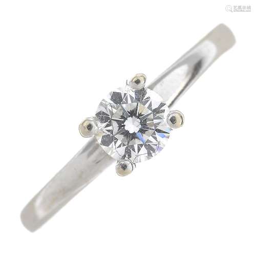 An 18ct gold brilliant-cut diamond single-stone ring.Estimated diamond weight 0.45ct,