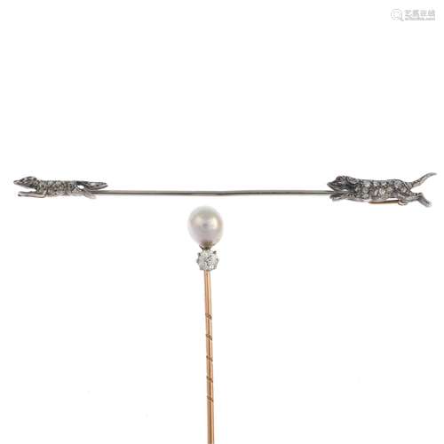 A pearl and diamond stickpin,