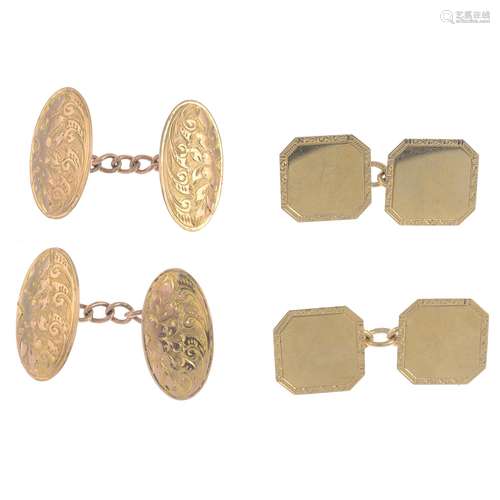 Two pairs of mid 20th century 9ct gold cufflinks.Hallmarks for Birmingham,