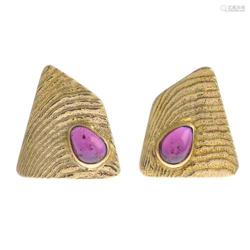 A pair of 1960s 9ct gold amethyst cufflinks.Hallmarks for Edinburgh,