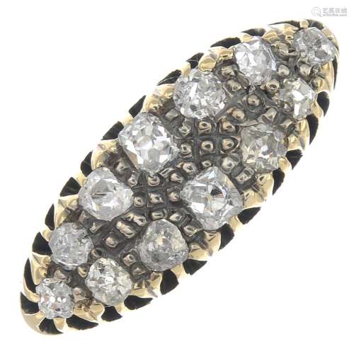 A mid 20th century gold diamond ring.Estimated total diamond weight 0.55ct,