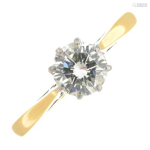 An 18ct gold brilliant-cut diamond single-stone ring.Diamond weight 0.70ct,