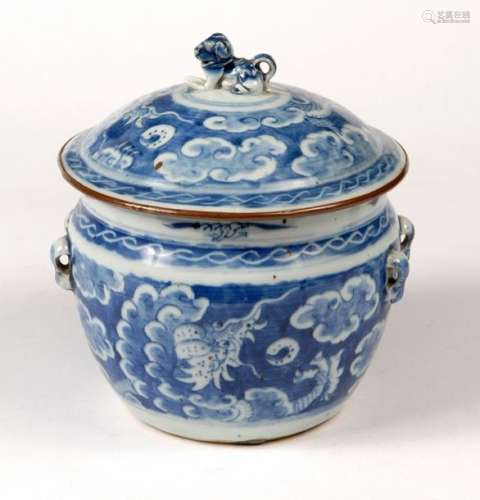 Pot couvert en porcelaine bleu blanc à décor de dr…