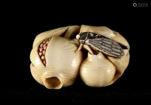 Netsuke en ivoire et rehauts de polychromie représ…