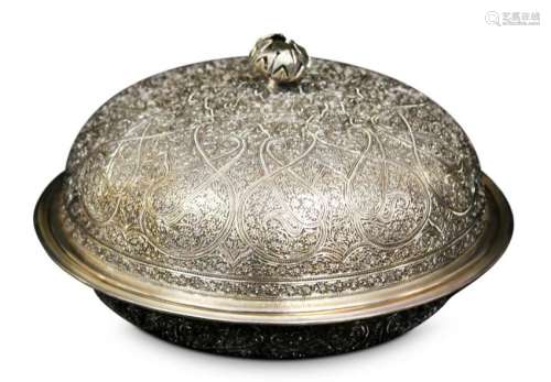 SILVER INDIAN MOSAIC SERVING COVERED DISH, 40 OZT